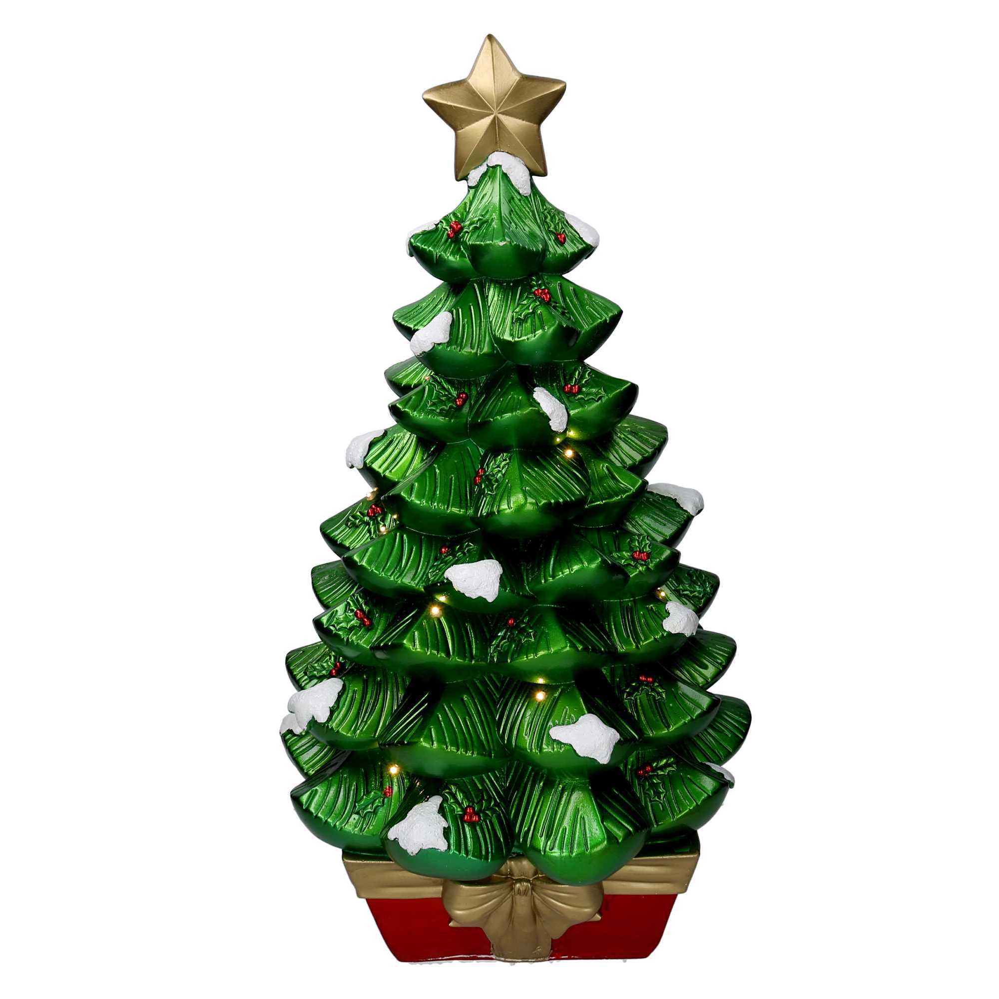 Albero in resina innevato verde con led cm36x36h67