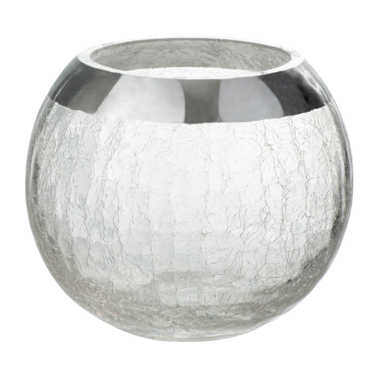 J-Line bougeoir Boule Craquele - verre - transparent/argent - medium