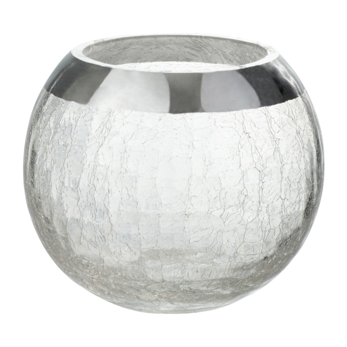 J-Line Bougeoir Boule Craquele Verre Transparent/Argent Medium