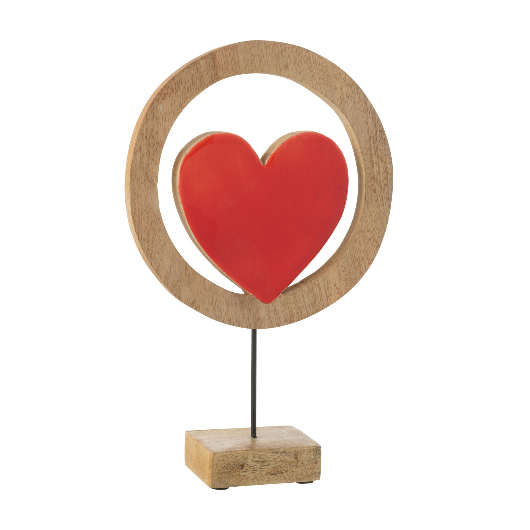 J-Line décoration Coeur Cercle Sur Pied - bois - rouge/naturel - large