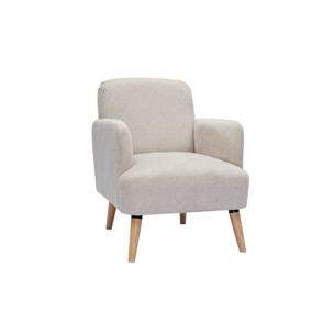 Fauteuil scandinave en tissu effet velours texturé beige et bois clair ISKO