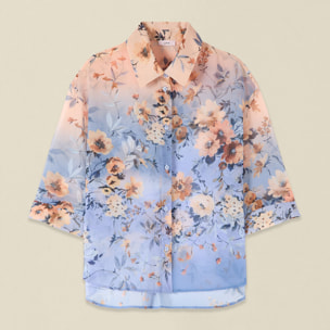 Oltre - Camicia boxy fantasia - Azzurro