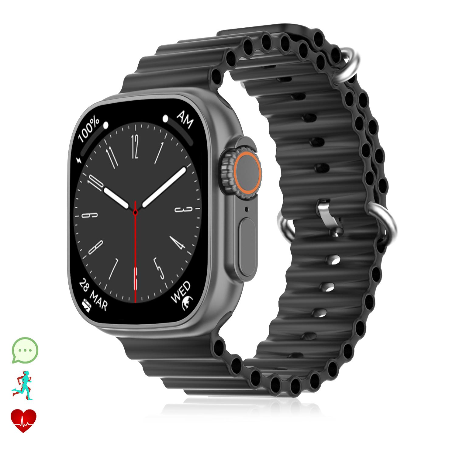 Smartwatch DT8 Ultra con pantalla de 2.0 pulgadas HR y función Always-On display. Widgets personalizables. Correa Sea band.