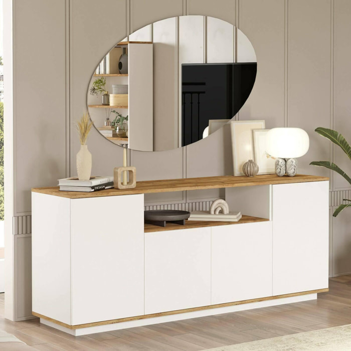 Credenza Dpas, Buffet da soggiorno, Madia da salotto, Dispensa da cucina, 180x45h75 cm, Quercia e Bianco