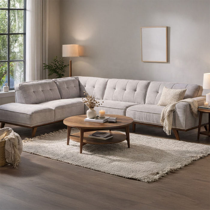 KINSALE Canapé d'angle design en tissu gris 5/6 places