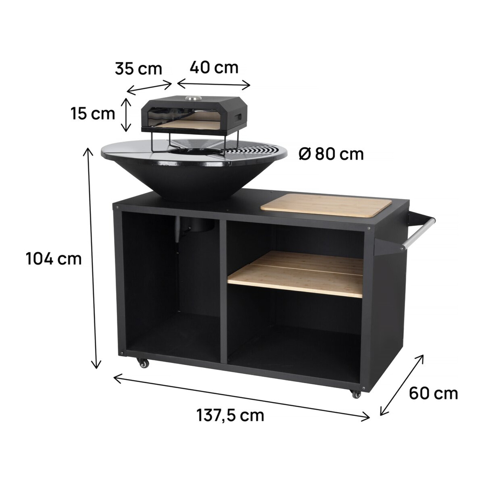 Barbecue plancha brasero avec four à pizza "Maréchal" - Ø 81 cm  - Noir
