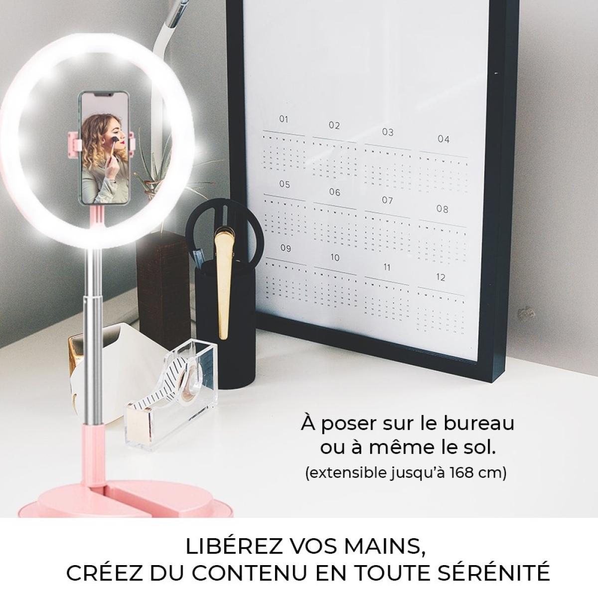 Anneau lumineux pour Selfie extensible et ajustable avec trepied Rose