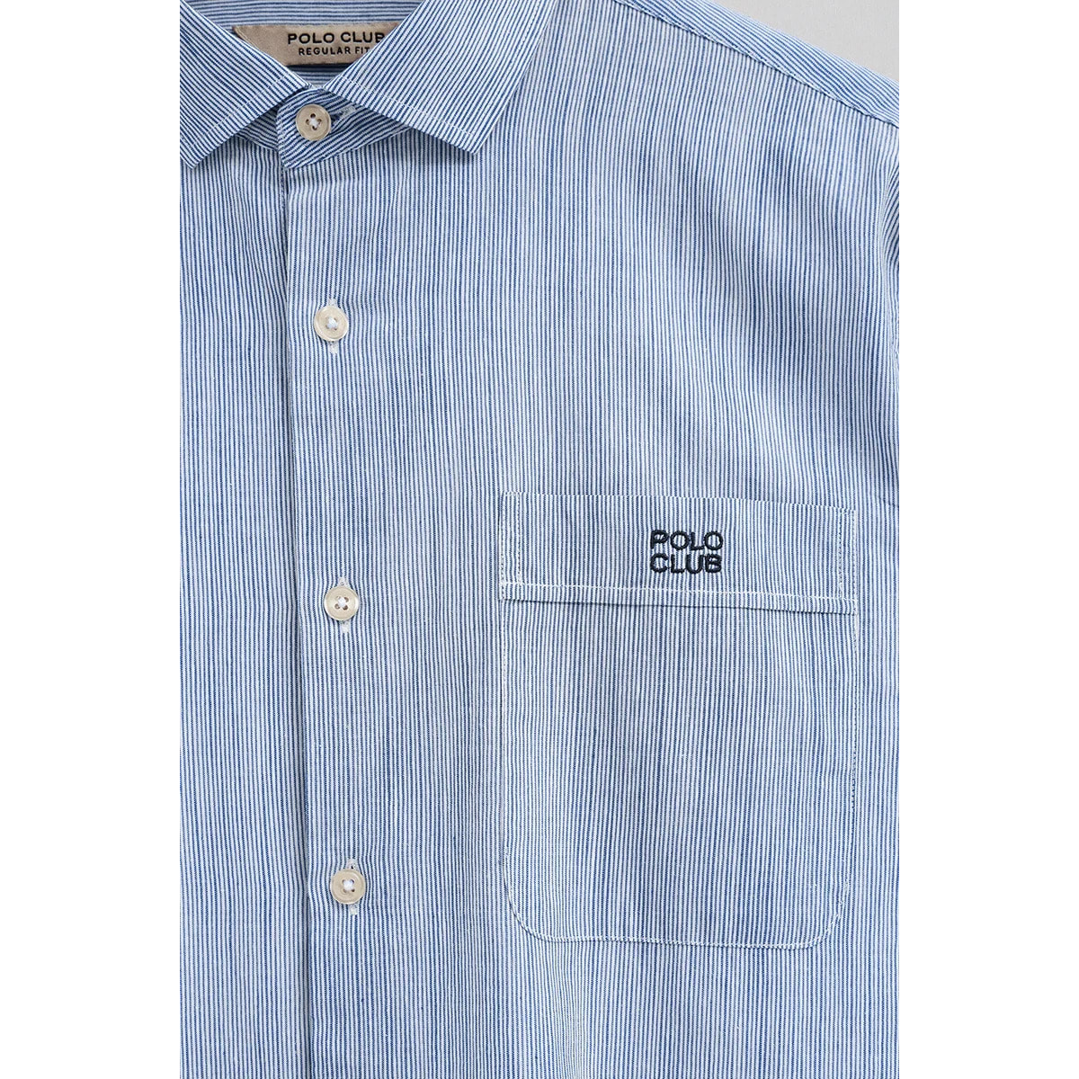 Camisa de rayas cotolino azul de corte regular con bordado Polo Club