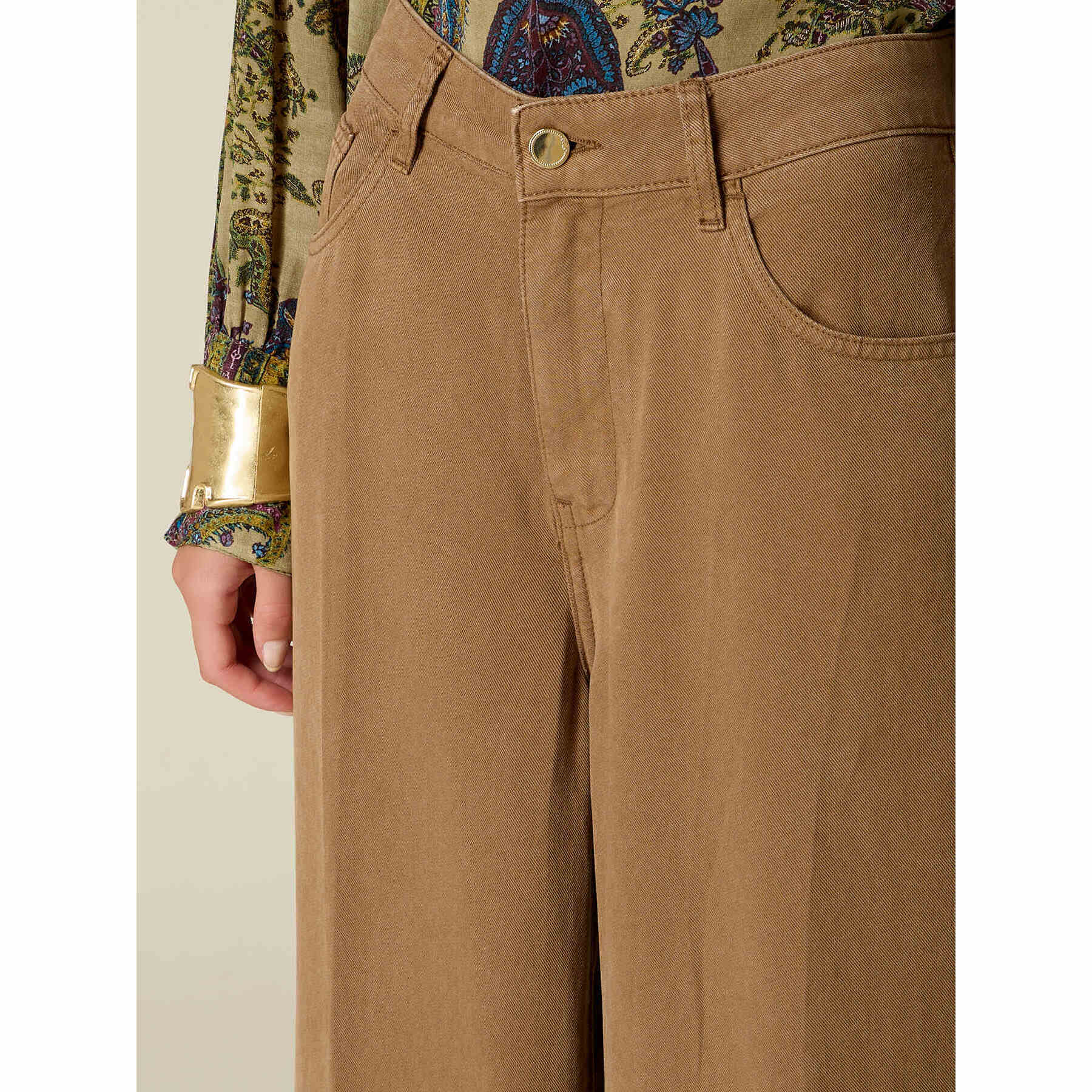Oltre - Pantaloni palazzo in lyocell con charm - Marrone