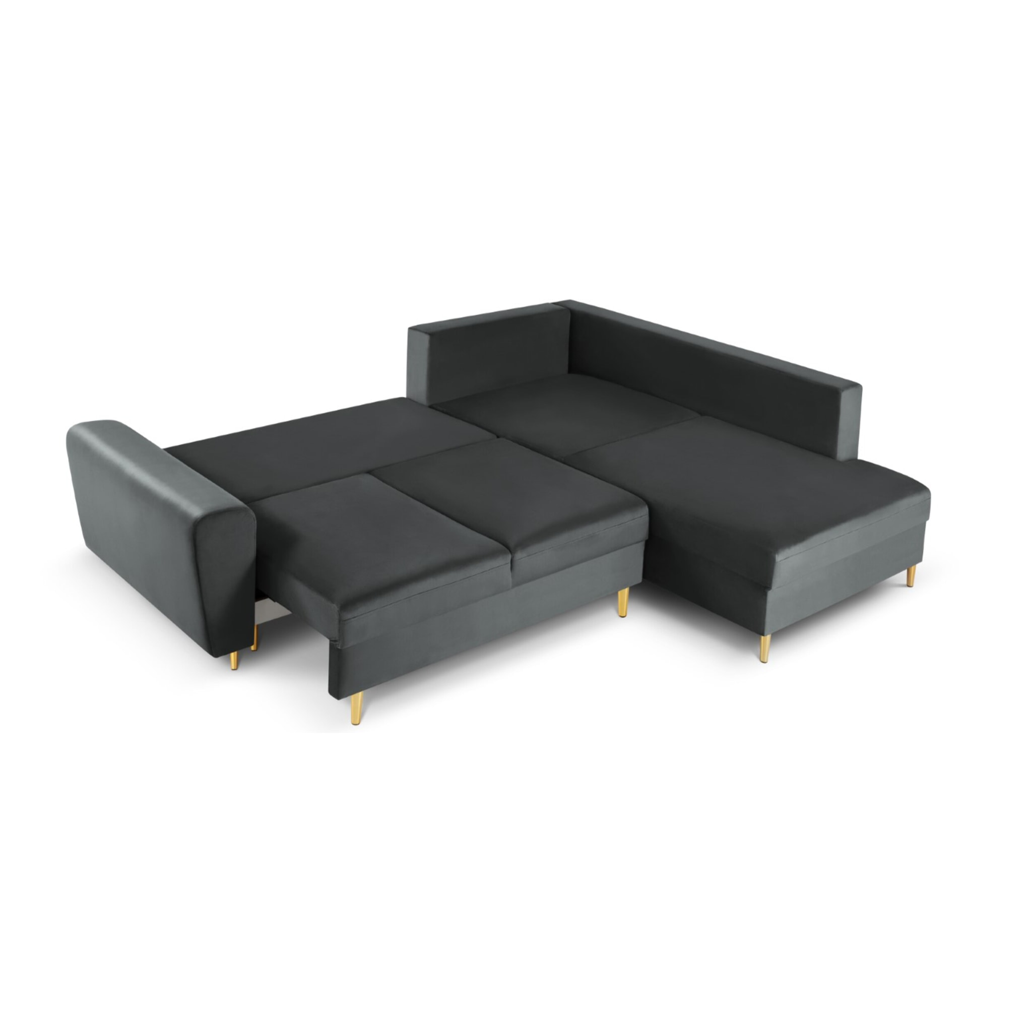 Canapé d'angle droit convertible avec coffre de rangement "Kyoto" 5 places en velours gris foncé