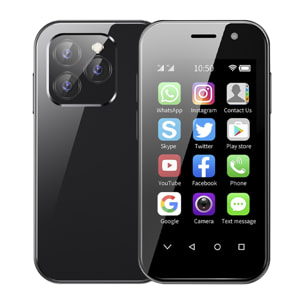 DAM Mini smartphone 14 PRO 4G, Android 9.0, 2GB RAM + 16GB. Pantalla 3''.Doble tarjeta SIM. 4,7x1,2x9,4 Cm. Color: Negro