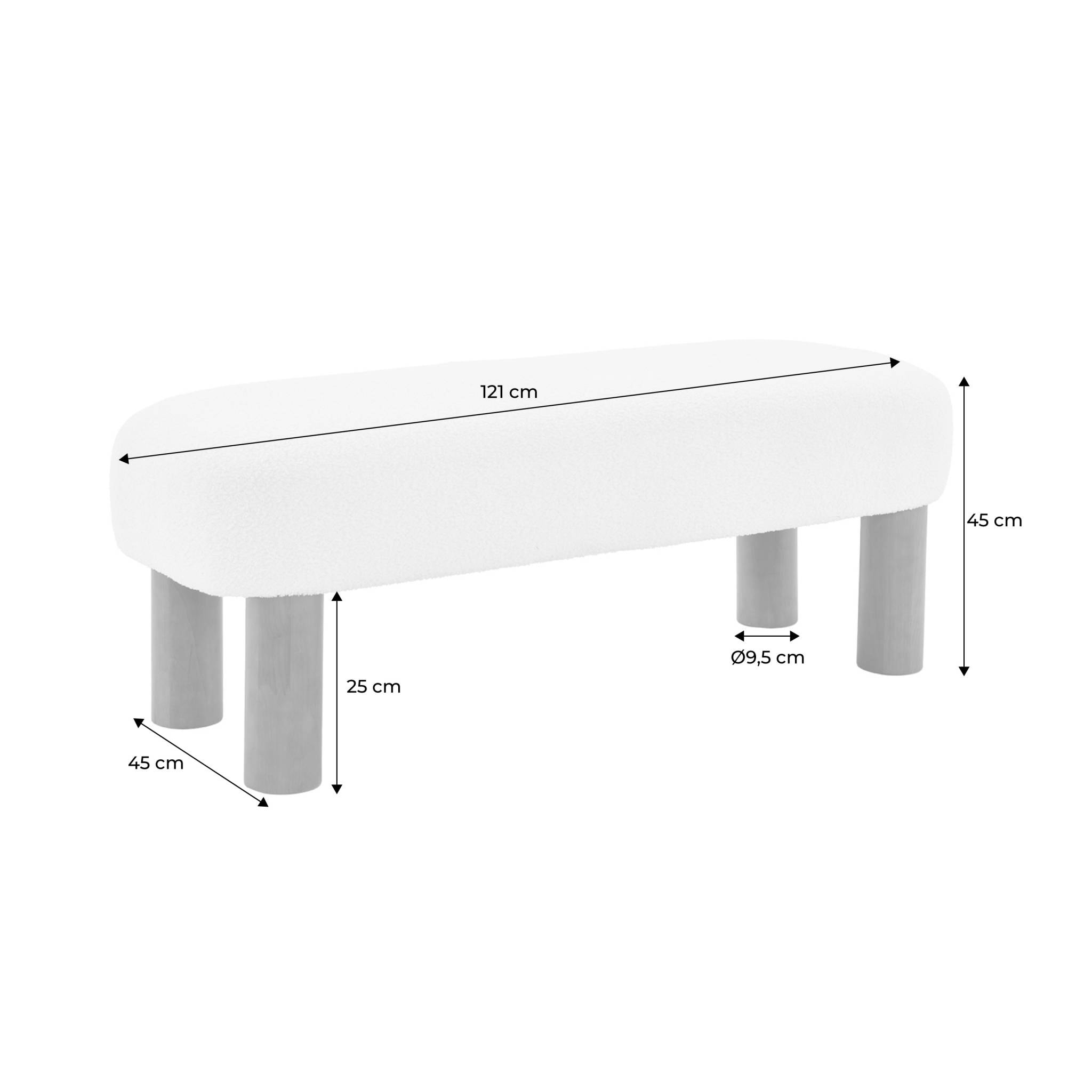 Banc / Bout de lit. pieds en bois d'hévéa et tissu bouclette