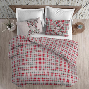 Parure copripiumino in flanella orsetto tartan rosso