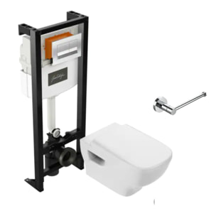 Pack WC suspendu sans bride Struktura + abattant + plaque + bâti  + Porte-rouleau Eo rond