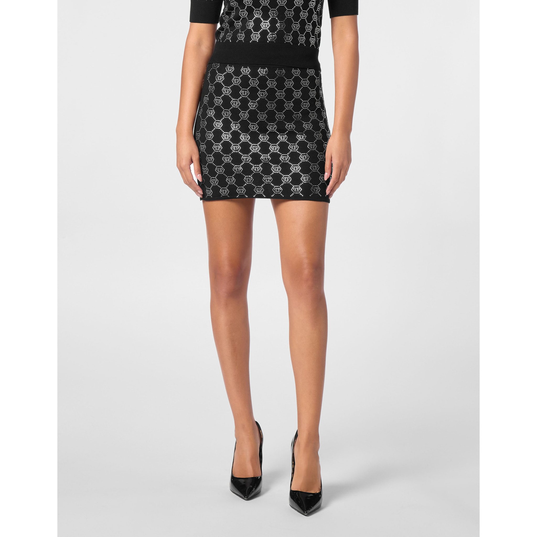 PHILIPP PLEIN Minifalda de punto MONOGRAM
