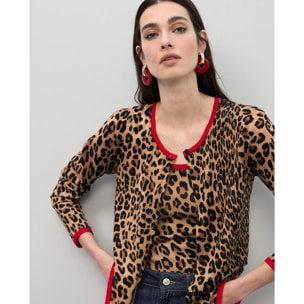 Cardigan rosso con bordo a coste a contrasto