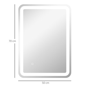 Espejo de Baño con Luces LED, 50x70 cm, Espejo de Pared, 3 Colores de Luz, Brillo Regulable, Función Antivaho, Función de Memoria, Interruptor Táctil, IP44, Horizontal/Vertical