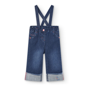 Pantalón elástico niña liso, azul, cierre de corchete