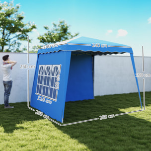 Carpa Plegable Pop-up 3x3 m Cenador Pabellón de Jardín con 2 Paredes Laterales Altura Ajustable y Bolsa de Transporte Protección UV50+ Impermeable Gazebo para Camping Fiestas Exterior Azul