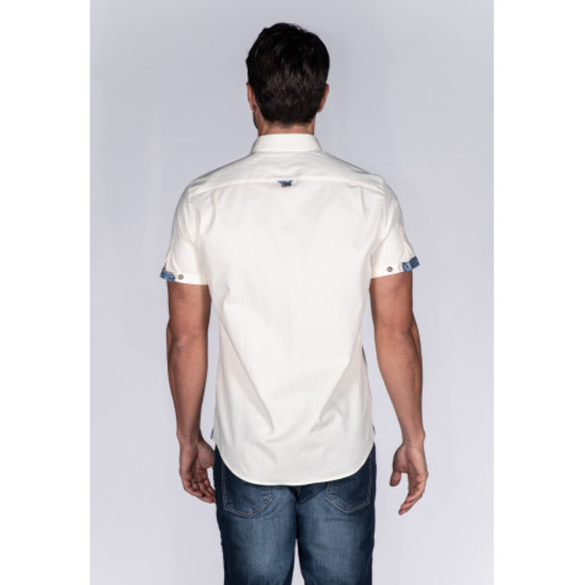 Camicia Uomo 1 Bottone Button Down Manica Corta Slim Oxford Strech Unito Champagne