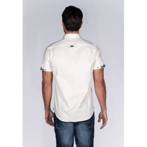 Camicia Uomo 1 Bottone Button Down Manica Corta Slim Oxford Strech Unito Champagne