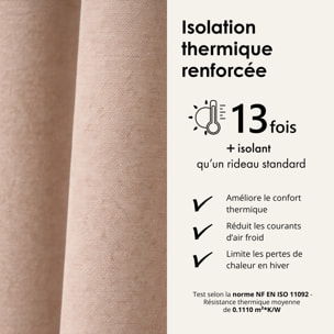 Rideau thermique phonique et semi occultant à galons fronceurs KONFOR - Beige