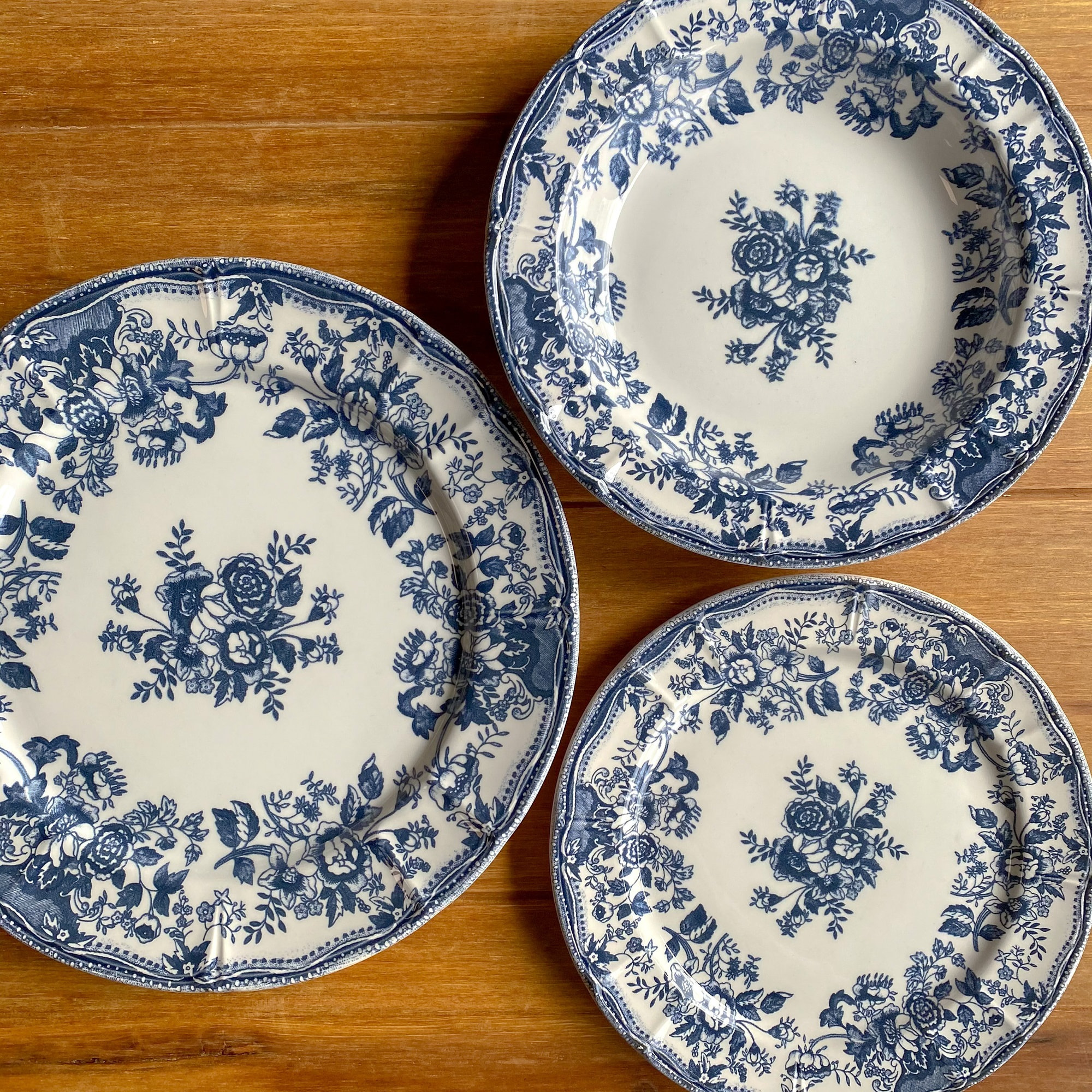 Lot de 6 assiettes creuses fleuries en porcelaine bleu 22cm FAUSTINE