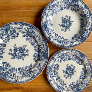 Lot de 6 assiettes creuses fleuries en porcelaine bleu 22cm FAUSTINE