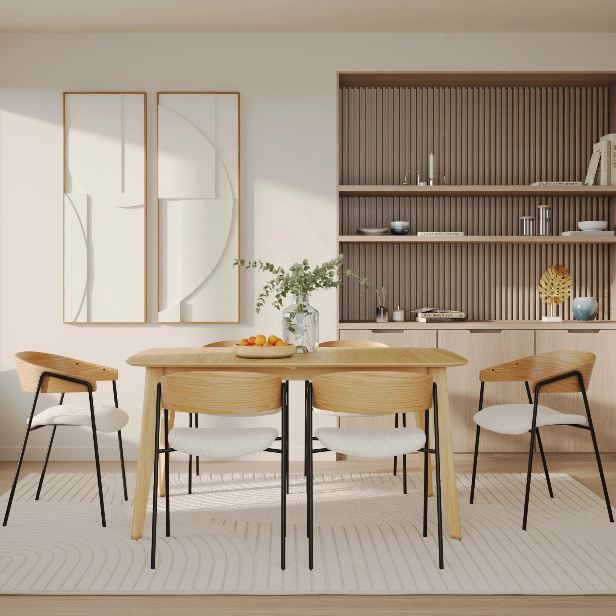 Lot de 2 chaises en tissu bouclé blanc et bois de chêne - Esmée