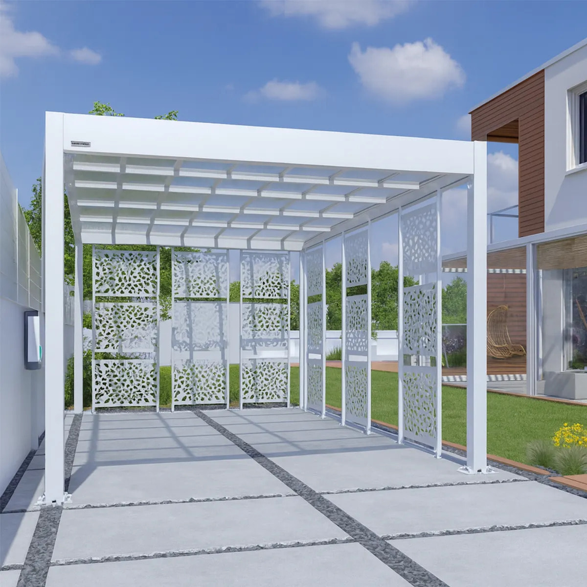Carport aluminium Blanc Trigano - LIBECCIO + 8 claustras - 16 m²
