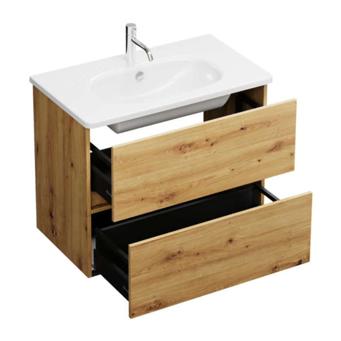 Meuble de salle de bain simple vasque 80 cm BURGBAD Joline chêne