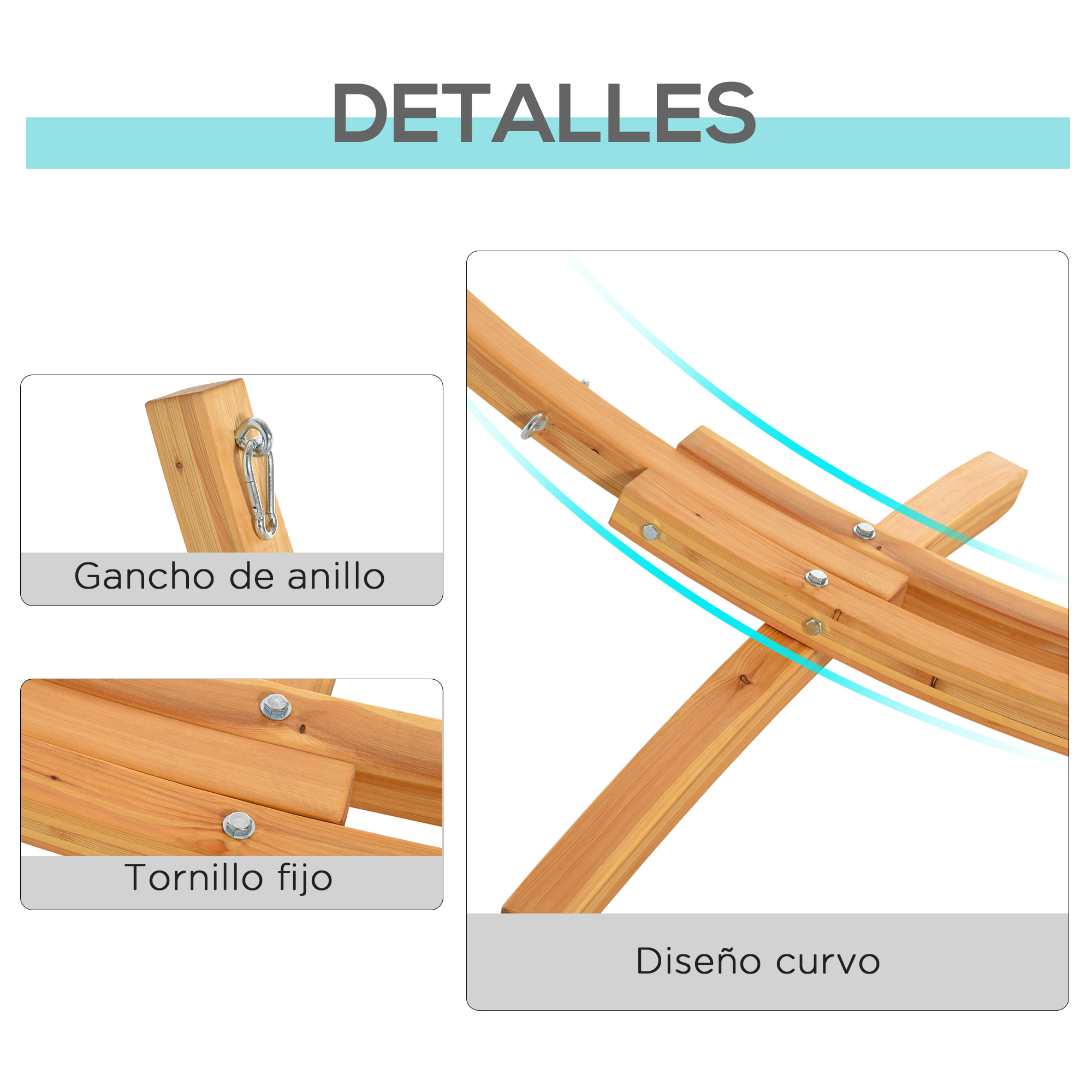 Outsunny Soporte para Hamaca de Madera 325x120x118 cm Estructura para Hamaca Doble Carga Máx. 220 kg para Jardín Terraza Interiores y Exteriores Natural