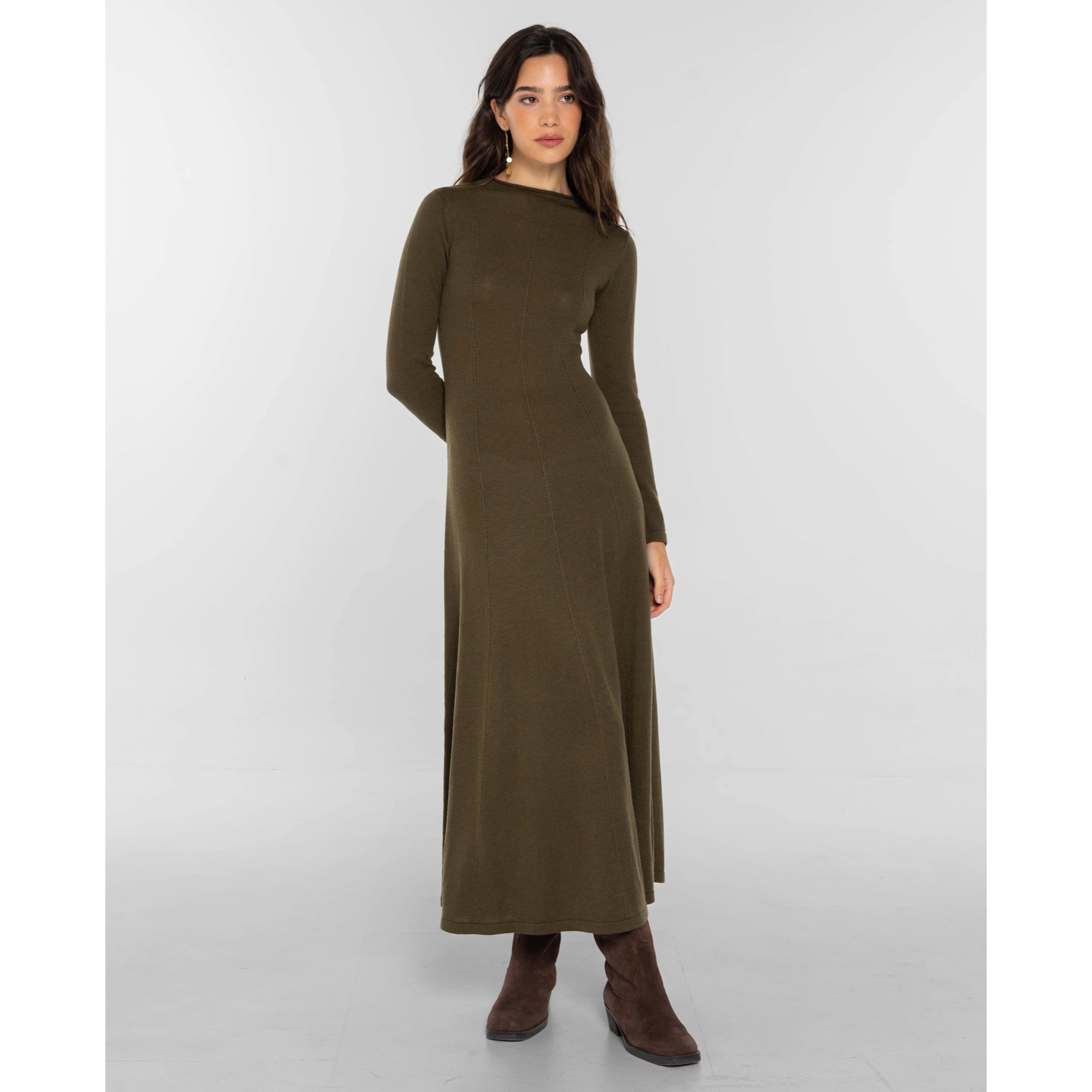 Vestido de punto con piezas evasé de mujer