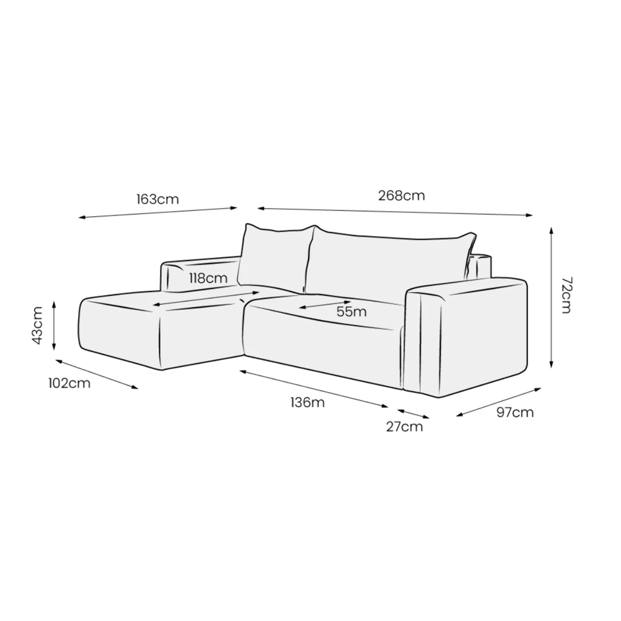 NALA - Canapé d'angle gauche convertible 4 places en tissu bleu