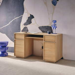 Bureau décor bois 2 portes 2 tiroirs 1 niche 140cm KUBA