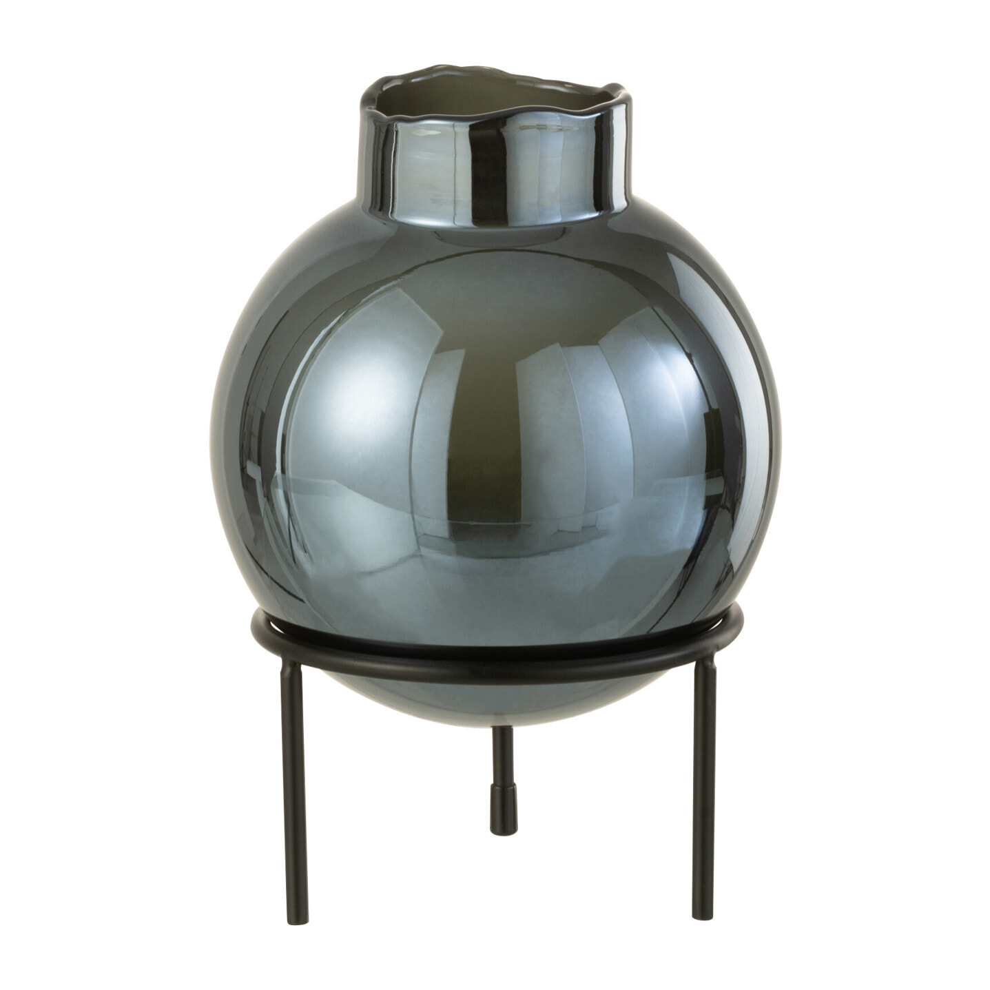 J-Line vase Boule - verre/métal - bleu/noir - small - 22 cm de hauteur