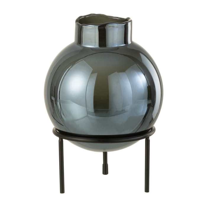 J-Line vase Boule - verre/métal - bleu/noir - small - 22 cm de hauteur