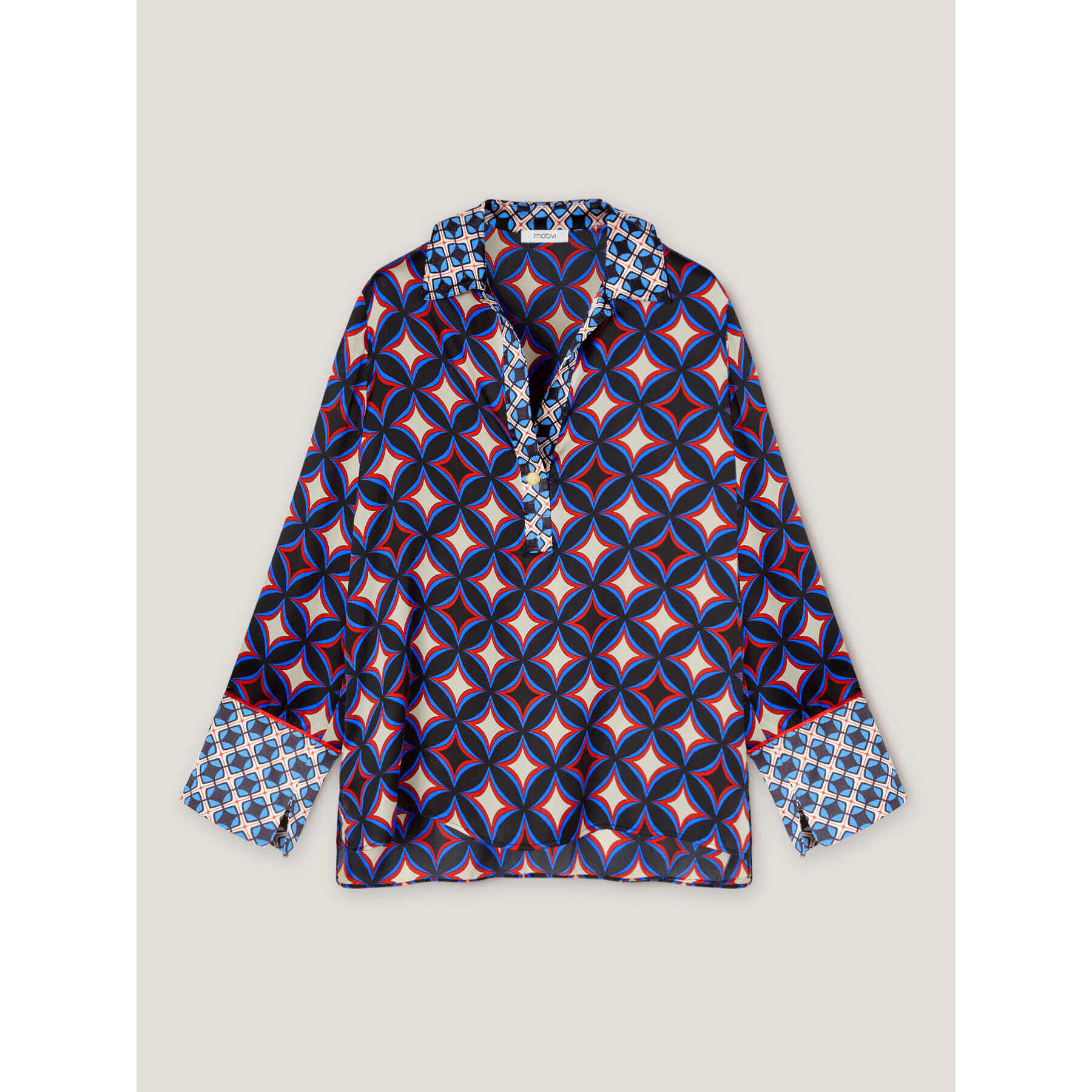 Motivi - Blusa con cuello de estampado geométrico - Azul