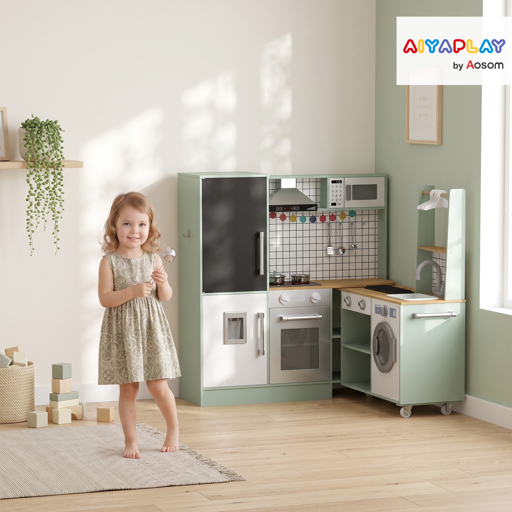 Cuisine enfant modulable tout équipée avec accessoires effets sonores lumineux blanc vert