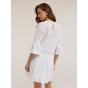 Motivi - Minivestido con volantes de bordado inglés - Blanco