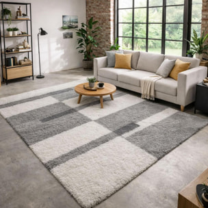 Tapis poils longs shaggy tissé motif géométrique NICO