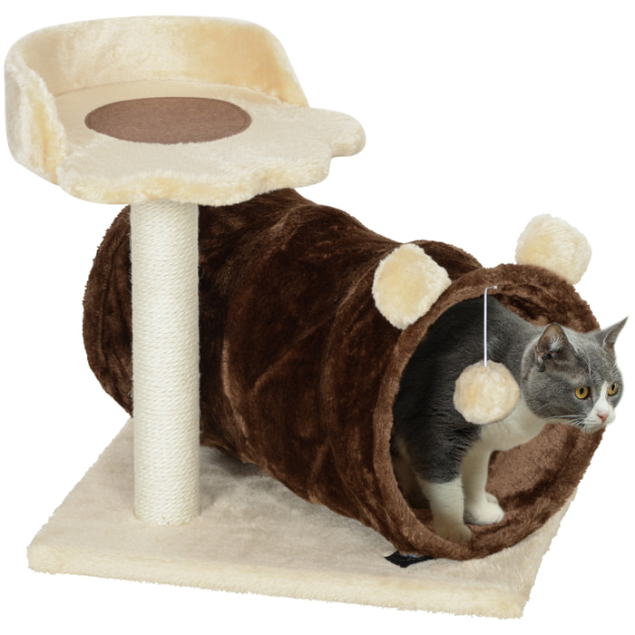 Árbol Rascador para Gatos Altura 47 cm Árbol para Gatos Torre para Gatos con Túnel Nido Plataformas Bola de Juguete y Poste de Yute Marrón Oscuro