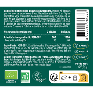 Nutri&Co Ashwagandha Bio KSM-66® Stress Sommeil & Musculation - 120 gélules Vegan