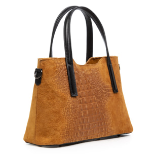 Fiesole borsa tote donna. Pelle autentica Camoscio stampa coccodrillo.