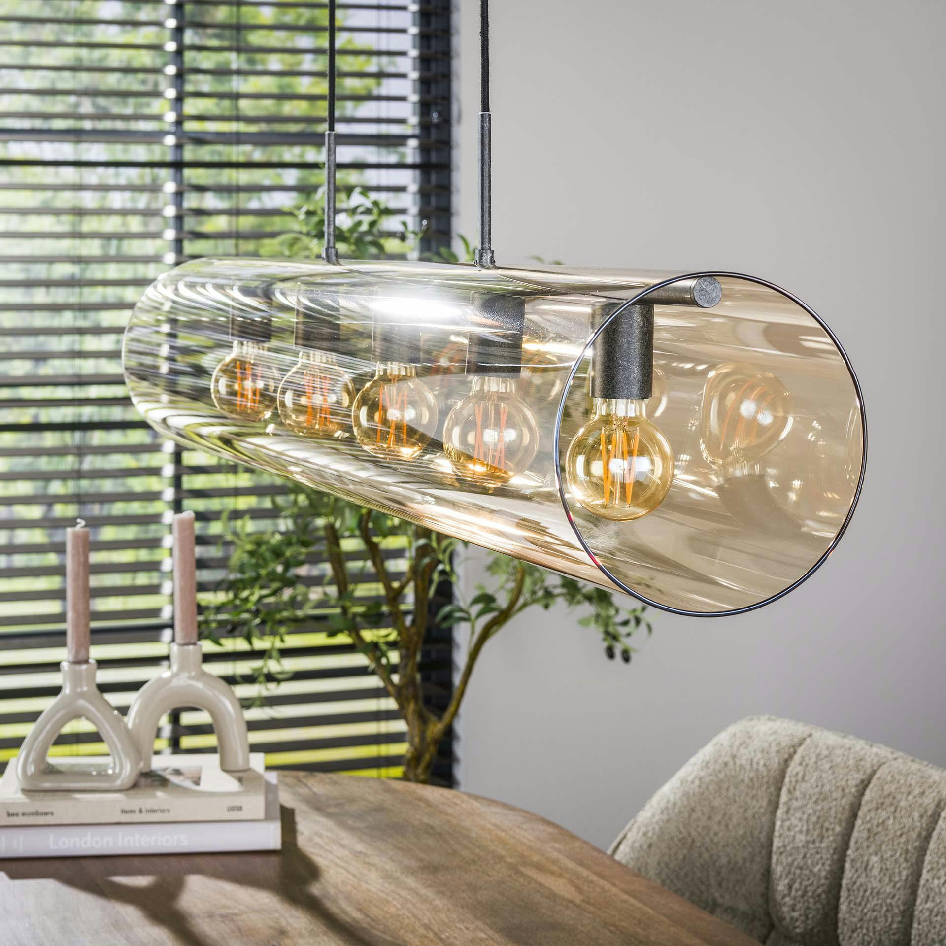 Suspension tube en verre ambré 5 lampes RALF