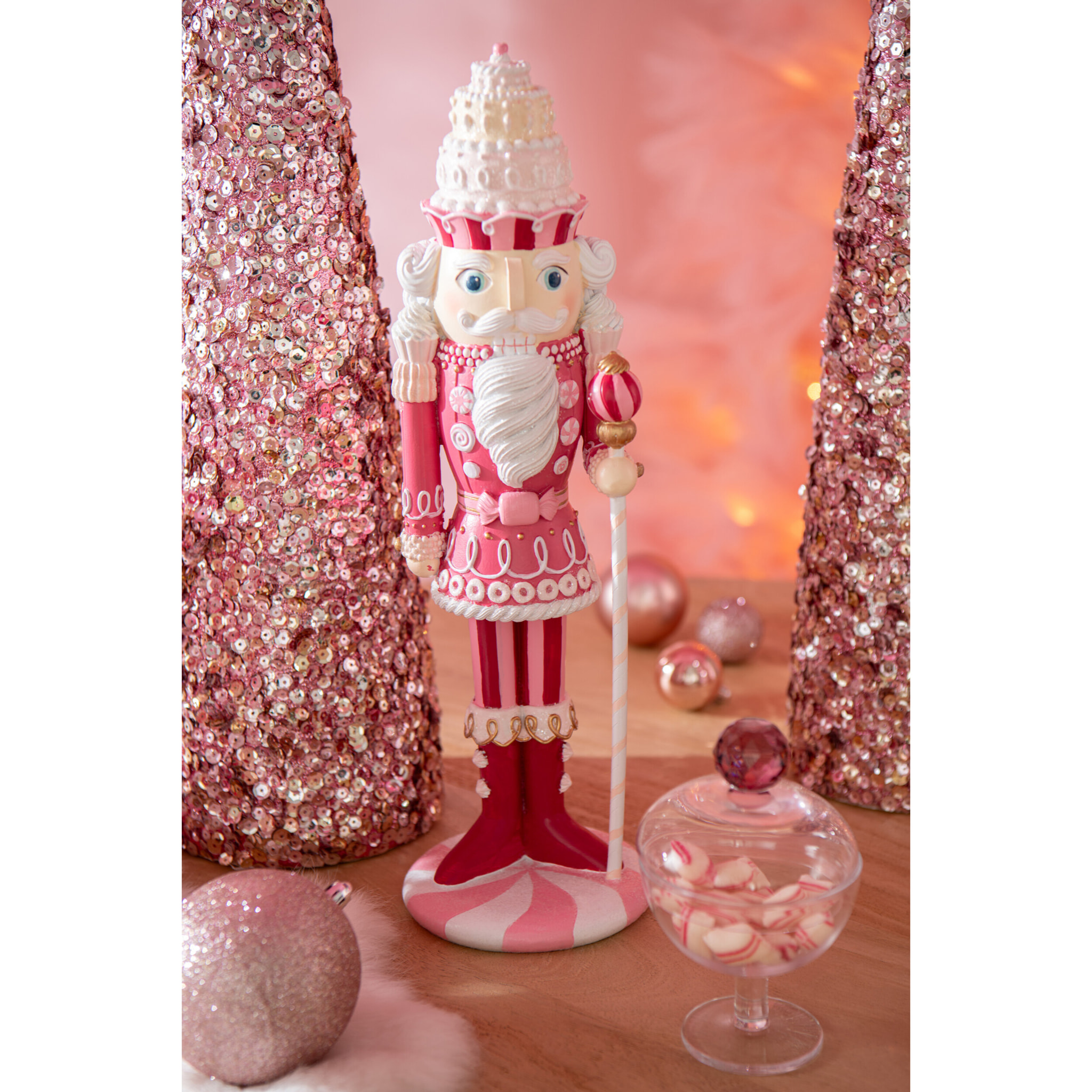 J-Line décoration Casse-Noisette Bonbon - polyrésine - blanc/rose - large