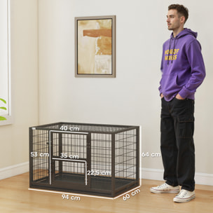 Cage pour chien 94 x 60 x 64 cm toit ouvrant trappes nourrissage porte acier noir