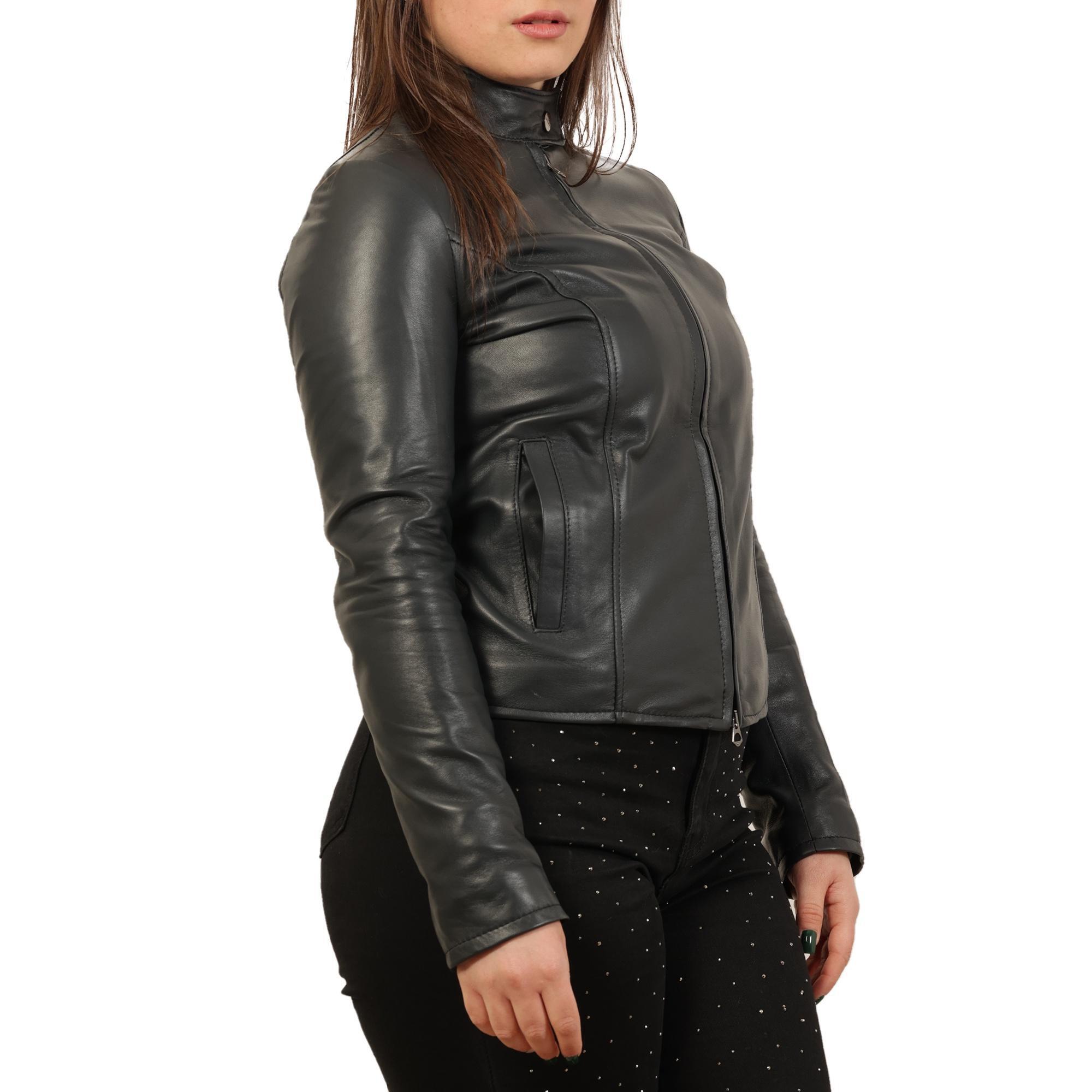 Giubbino in vera pelle di vitello Blu-Slim Fit