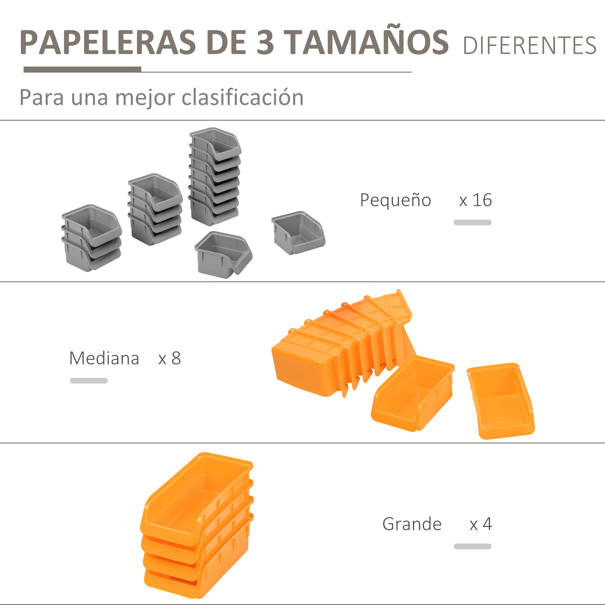 Organizador de Herramientas de Pared de 44 Piezas 95x54 cm Estantería de Pared para Herramientas con 28 Cajas Apilables y Diferentes Ganchos Gris y Naranja