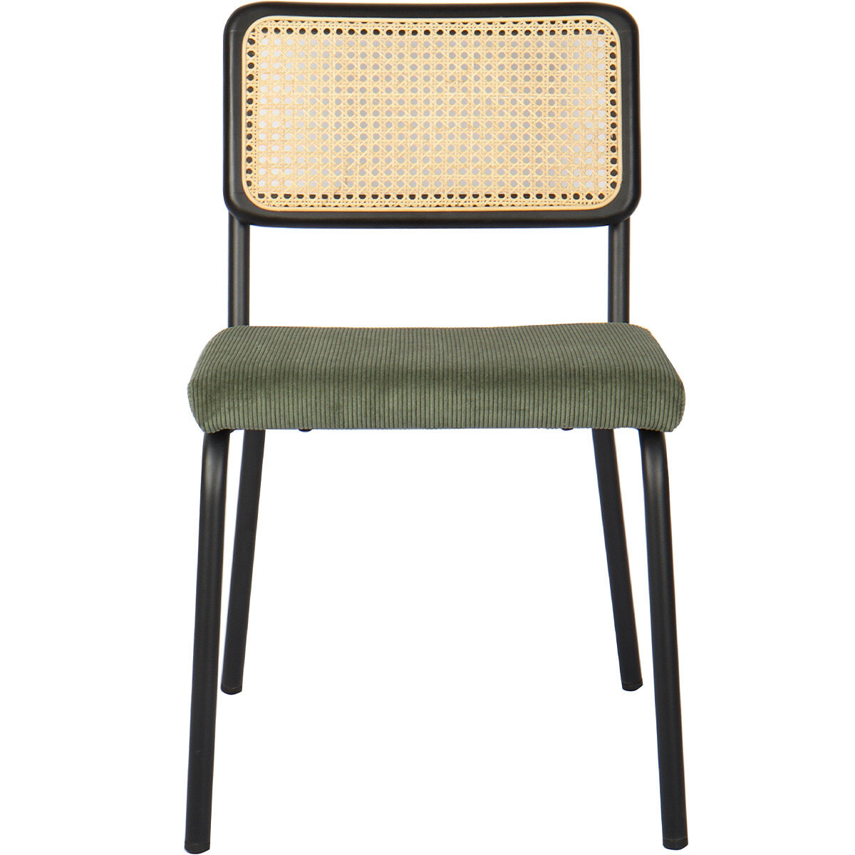 Lot de 2 chaises noires, cannage et velours côtelé - PAULA